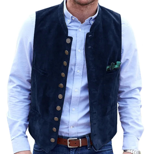 Single Breasted Waistcoat with Stand Collar and Metal Buttons for Men