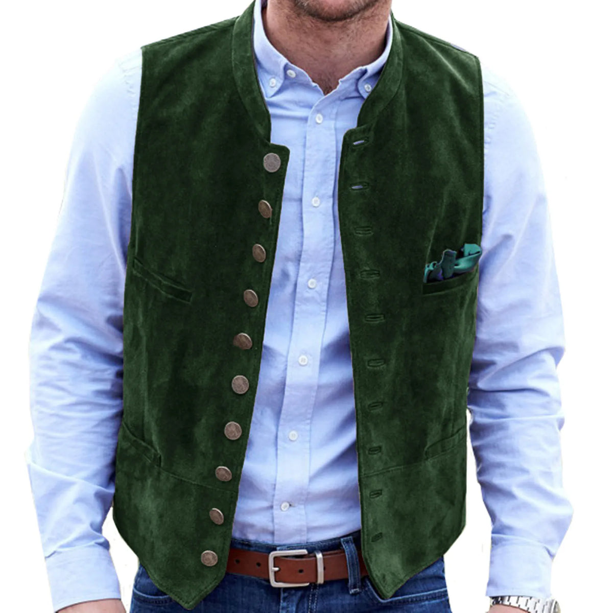 Single Breasted Waistcoat with Stand Collar and Metal Buttons for Men