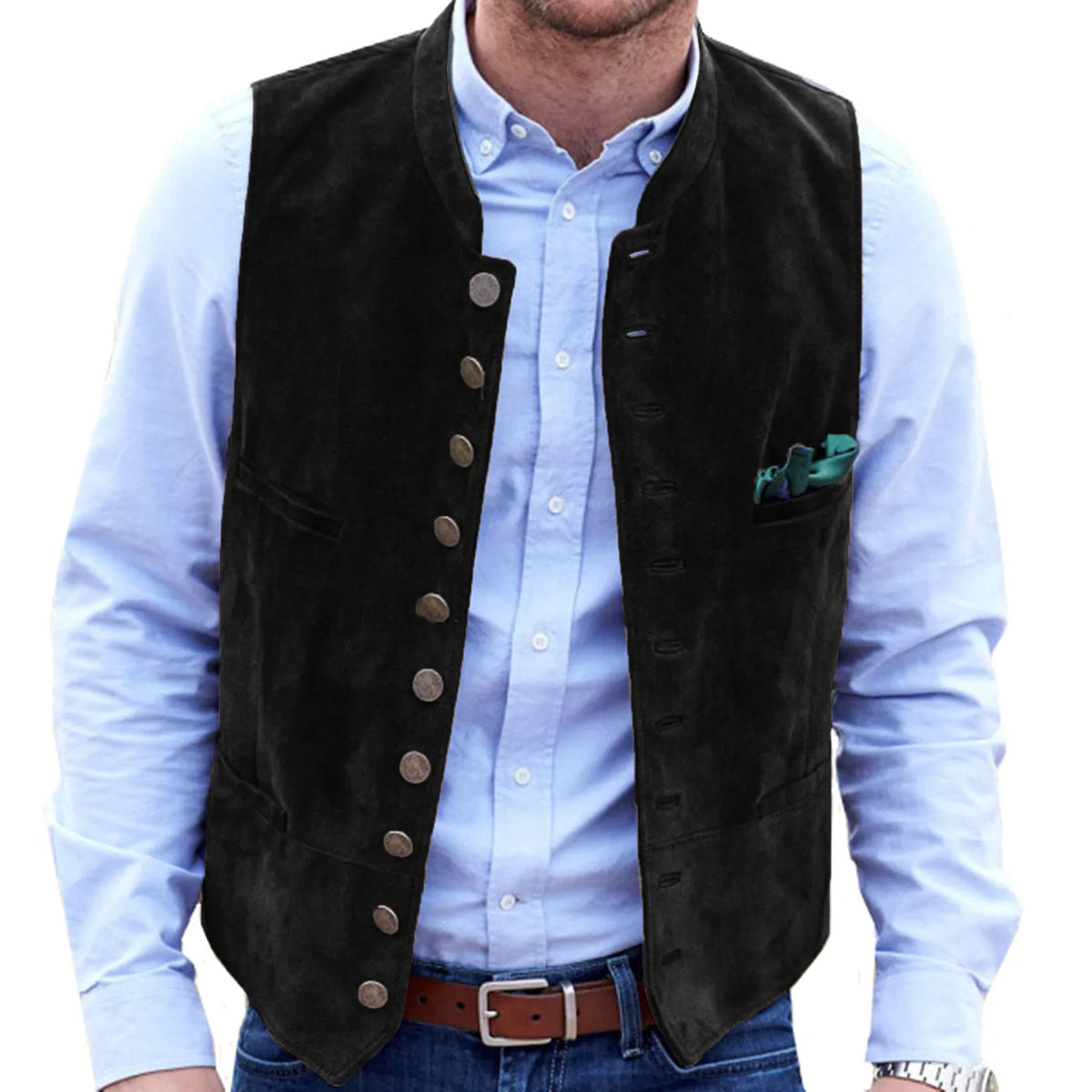 Single Breasted Waistcoat with Stand Collar and Metal Buttons for Men