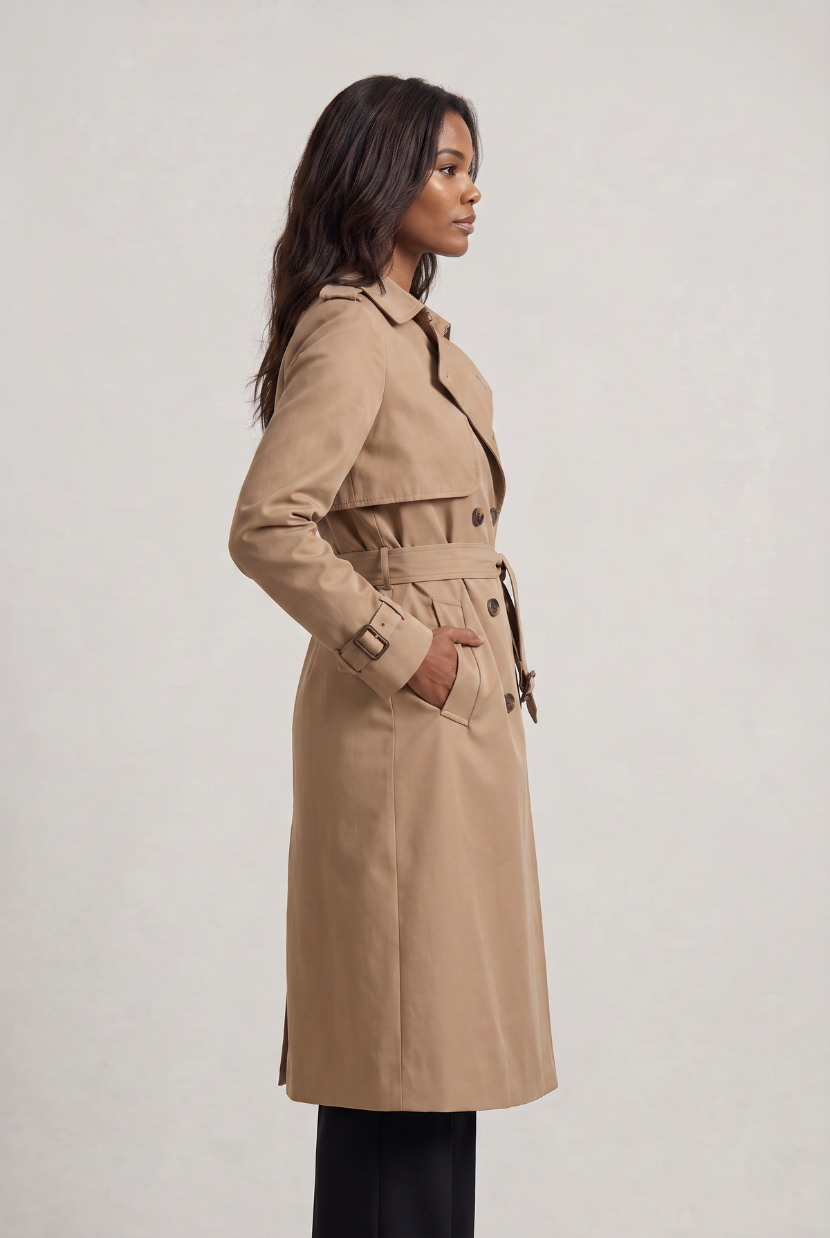 Double Breasted Trench Coat with Belted Waist and Storm Flap for Women