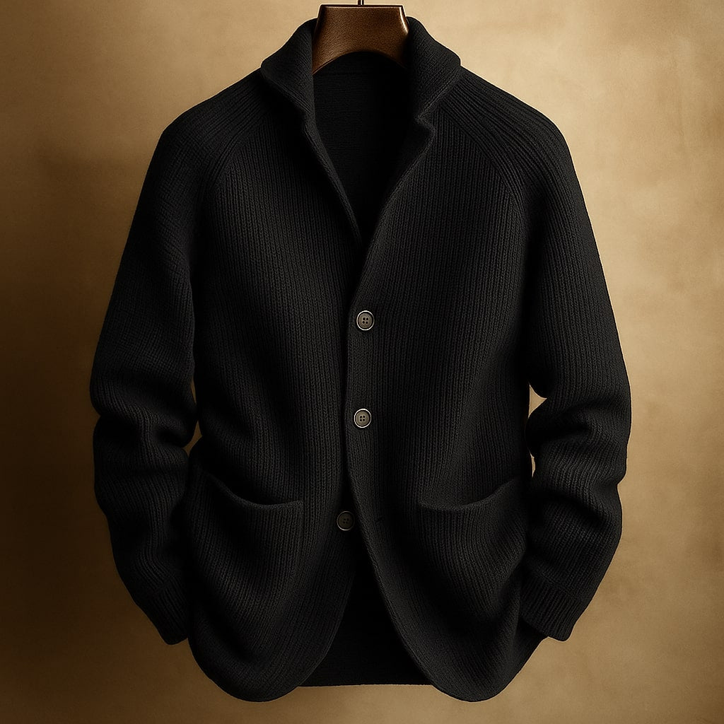 Ribbed Shawl Collar Cardigan Jacket with Patch Pockets for Men