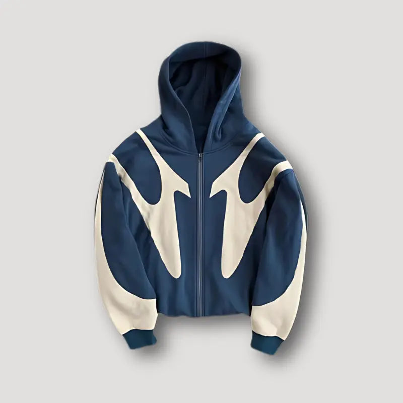 Full Zip Hoodie with Curved Panels and Drawstring Hood for Men