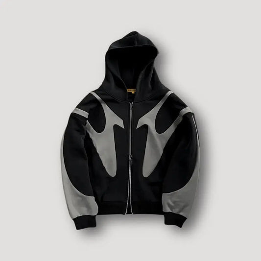 Full Zip Hoodie with Curved Panels and Drawstring Hood for Men