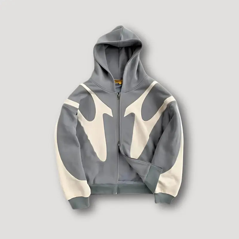 Full Zip Hoodie with Curved Panels and Drawstring Hood for Men
