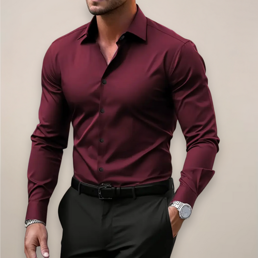 Slim Fit Dress Shirt with Spread Collar and Long Sleeves for Men