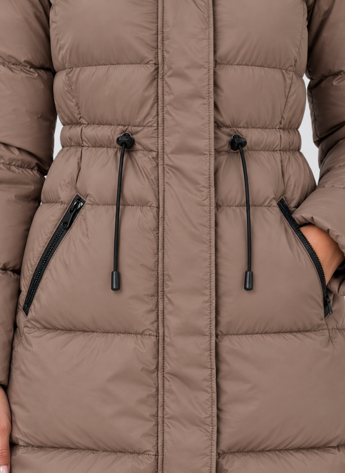 Quilted Puffer Coat with Drawstring Waist and Attached Hood for Women
