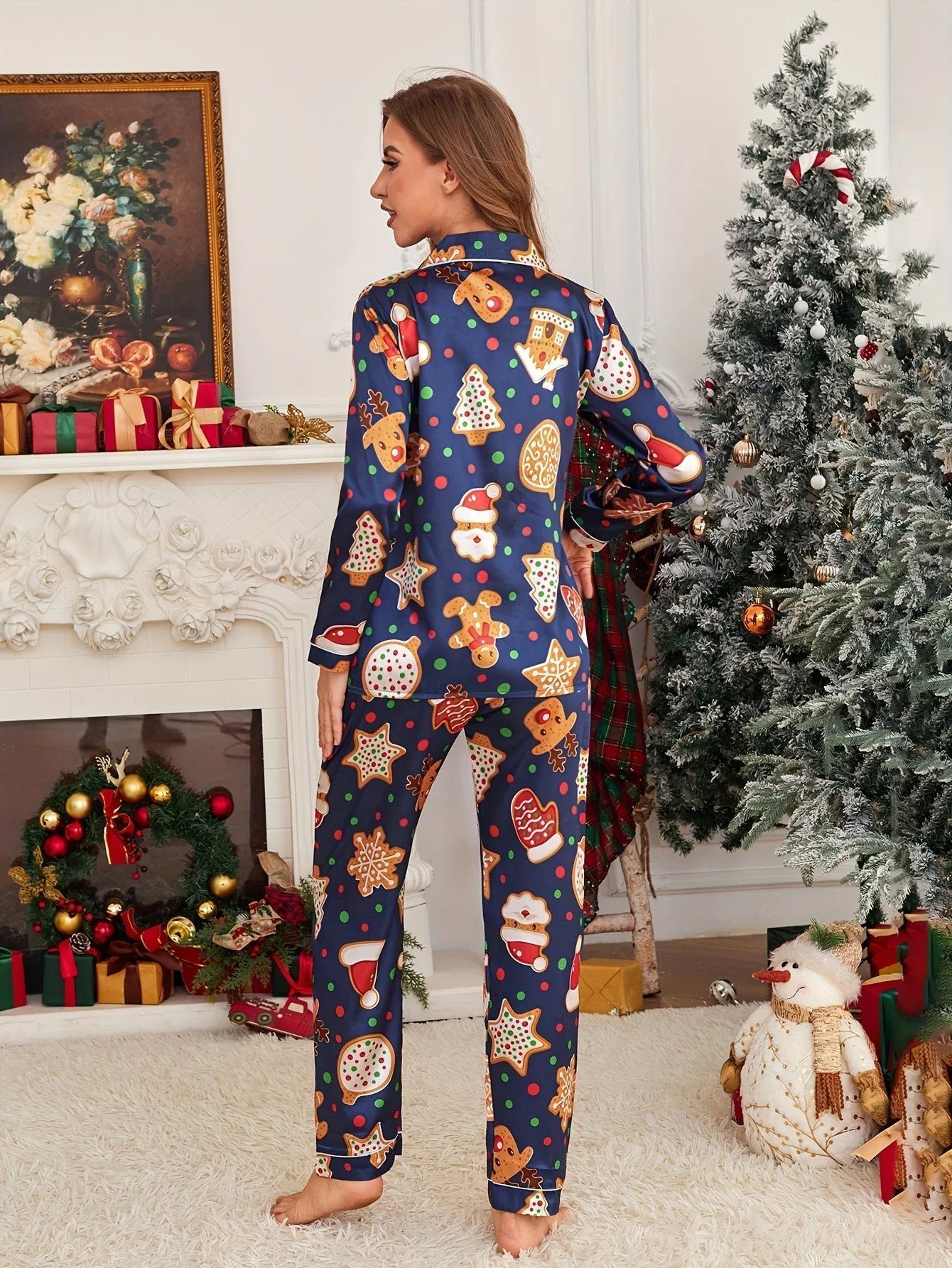 Elegant lang pyjamaset met motief