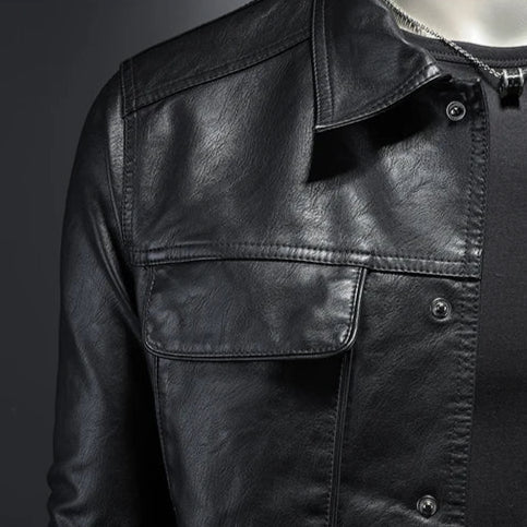 Classic Trucker Jacket with Flap Chest Pockets and Glossy Look for Men