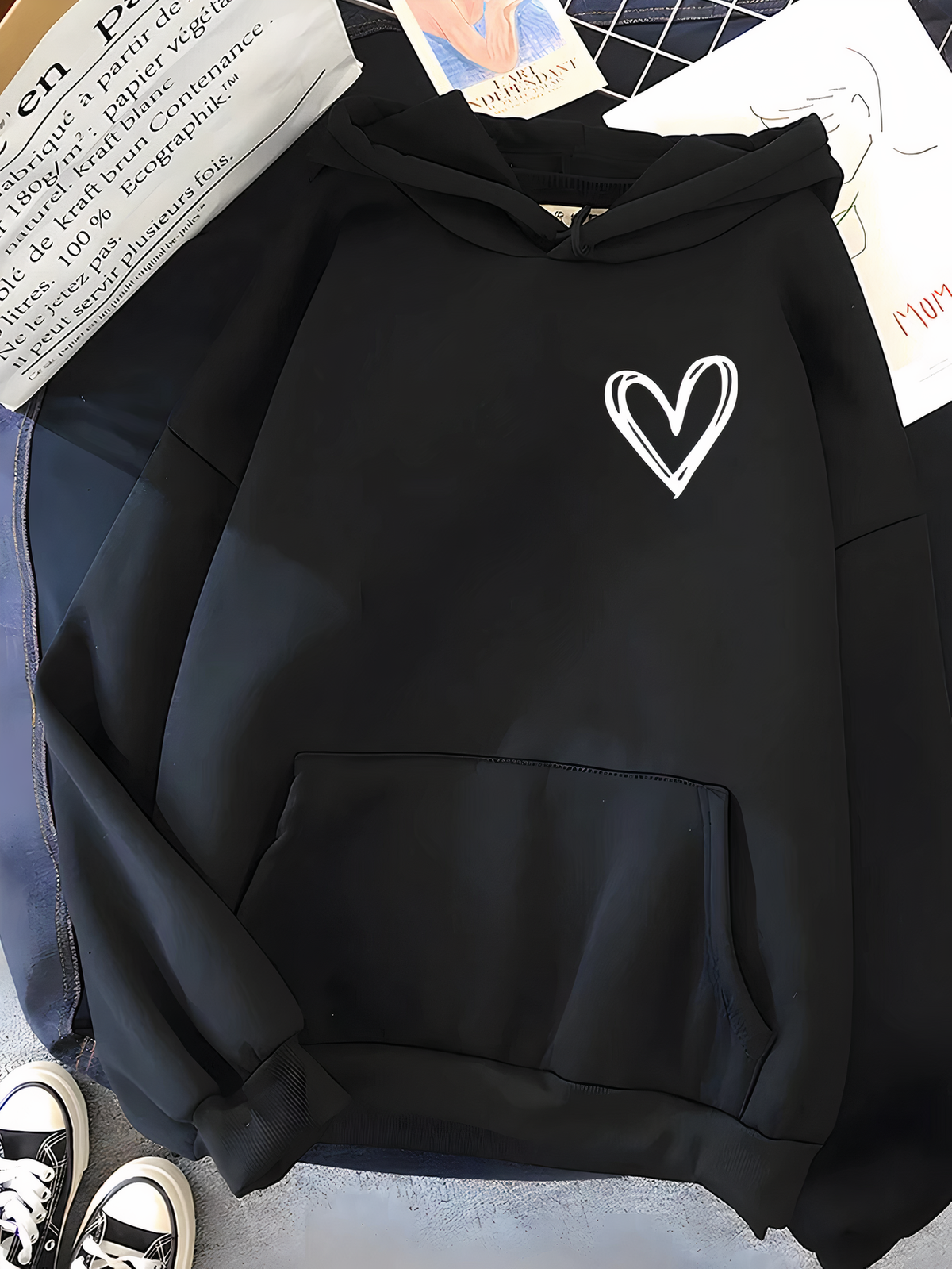 Hoodie met capuchon en geborduurd hartje