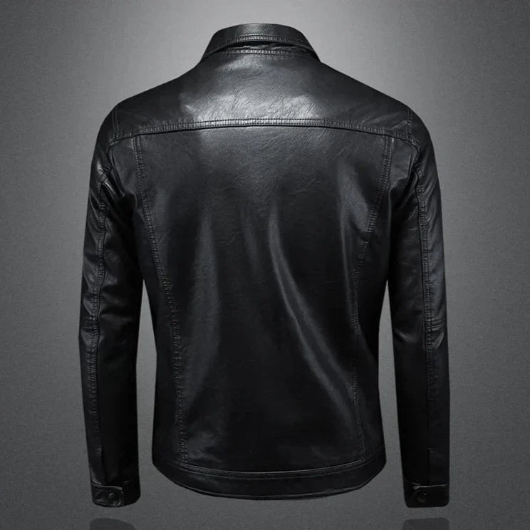 Classic Trucker Jacket with Flap Chest Pockets and Glossy Look for Men