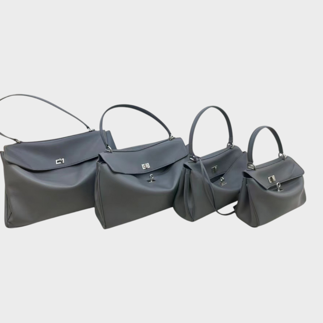 Structured Top Handle Bag with Turn Lock Flap and Long Strap for Women