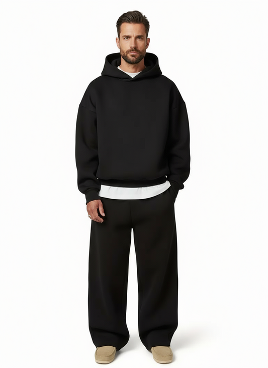 Oversized Hoodie and Wide Leg Sweatpants Set with Front Pocket for Men