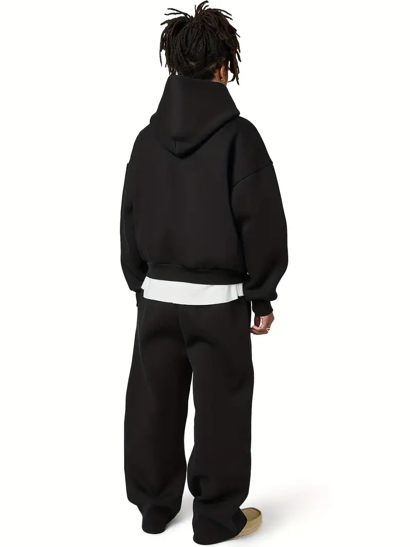 Oversized Hoodie and Wide Leg Sweatpants Set with Front Pocket for Men