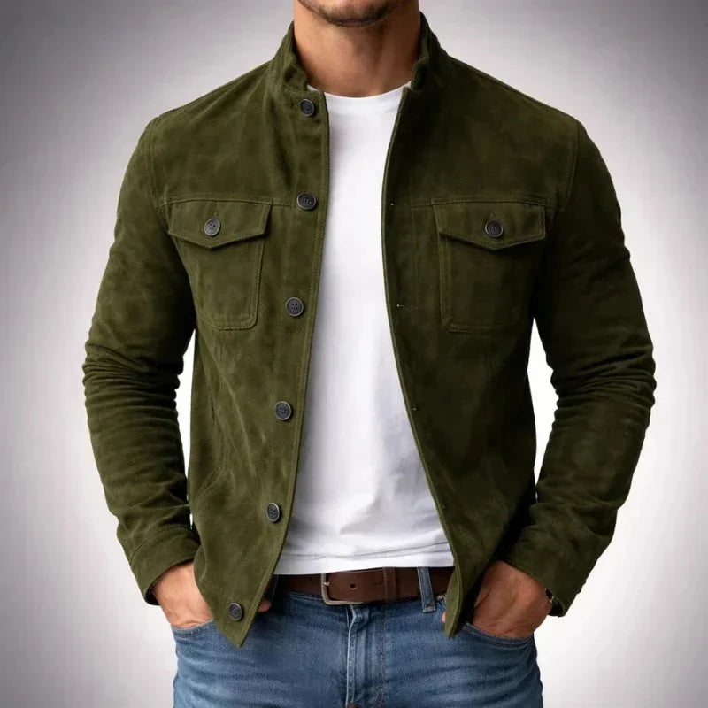 Utility Shirt Jacket with Stand Collar and Flap Chest Pockets for Men