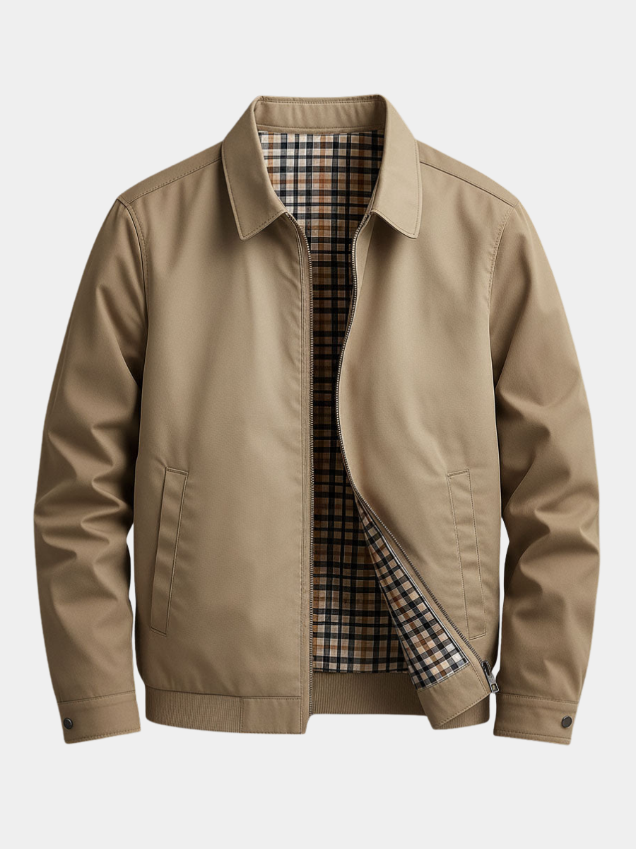 Classic Zip Front Harrington Jacket with Check Lining for Men