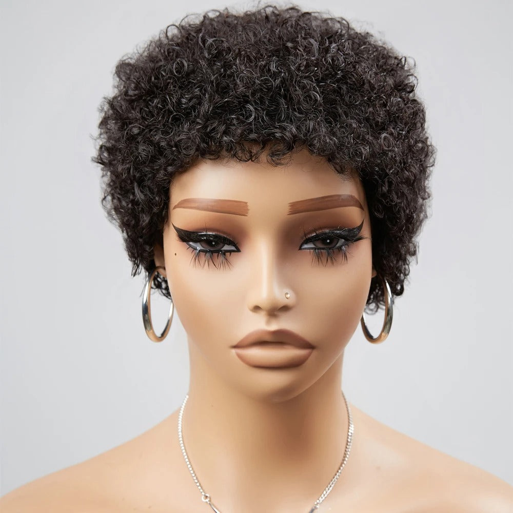 Perruques courtes bouclées cheveux humains coupe lutin