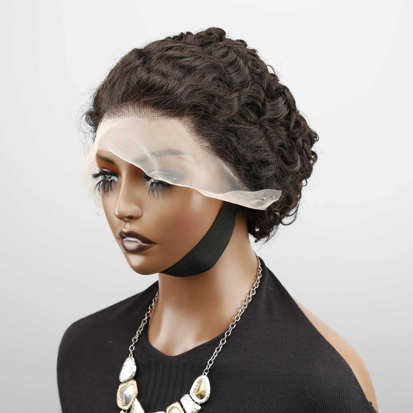 Perruques courtes bouclées cheveux humains coupe lutin