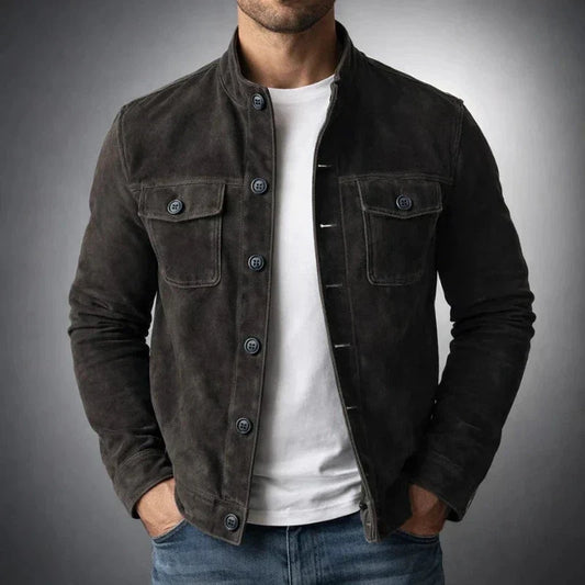 Utility Shirt Jacket with Stand Collar and Flap Chest Pockets for Men