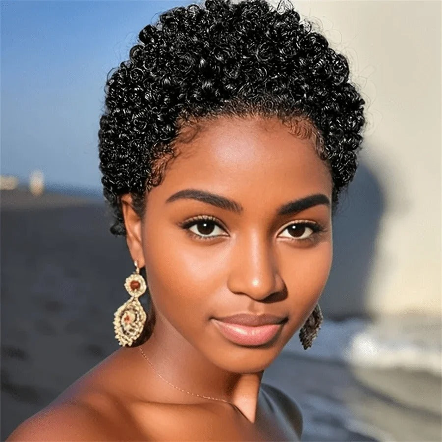 Perruques cheveux courts noir pixie cut afro