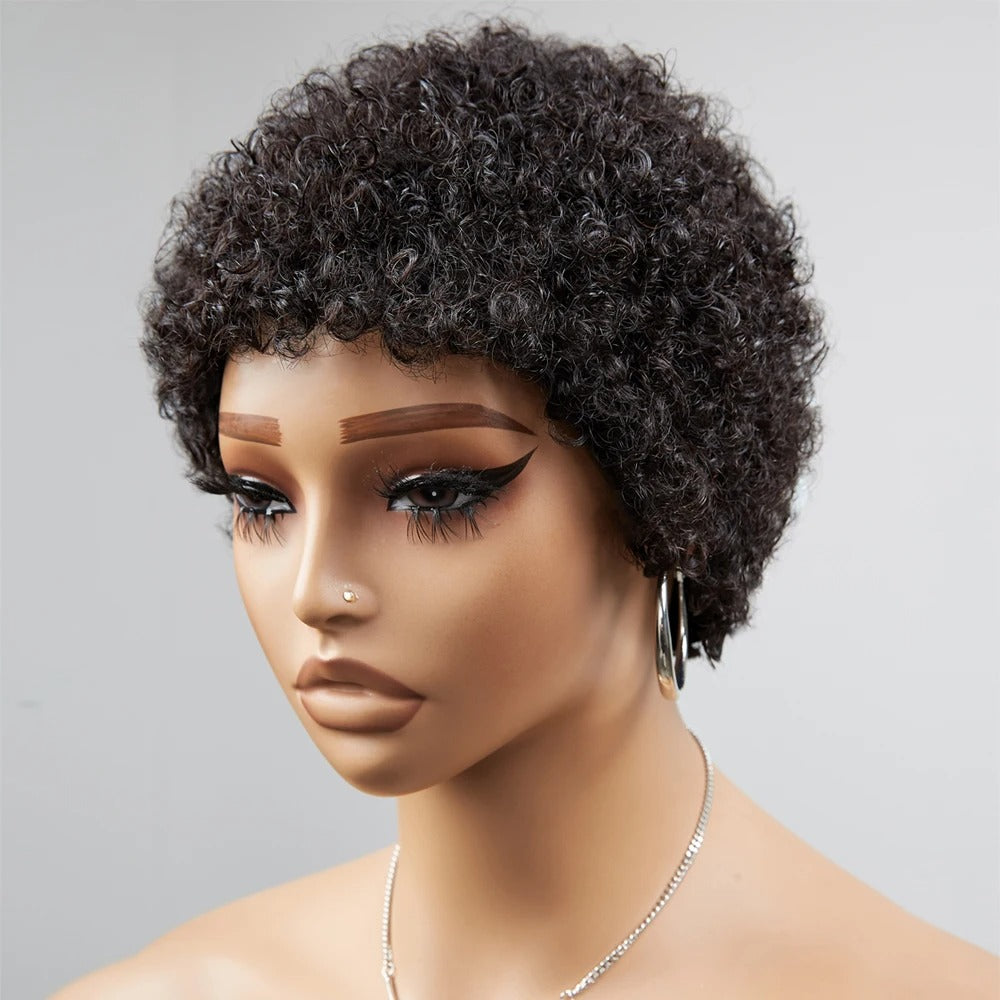 Perruques courtes bouclées cheveux humains coupe lutin