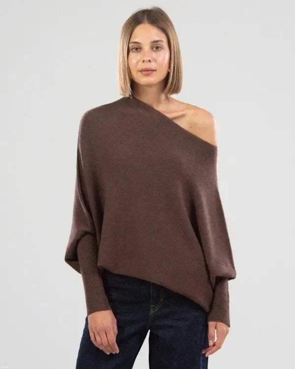 Pull en maille chic drapé asymétrique