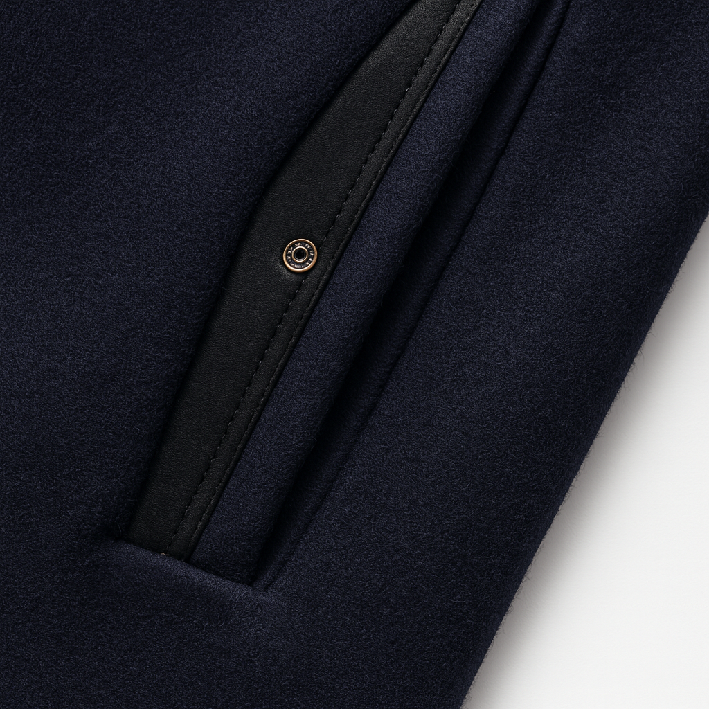 Stand Collar Overcoat with Layered Scarf Insert and Buttons for Men