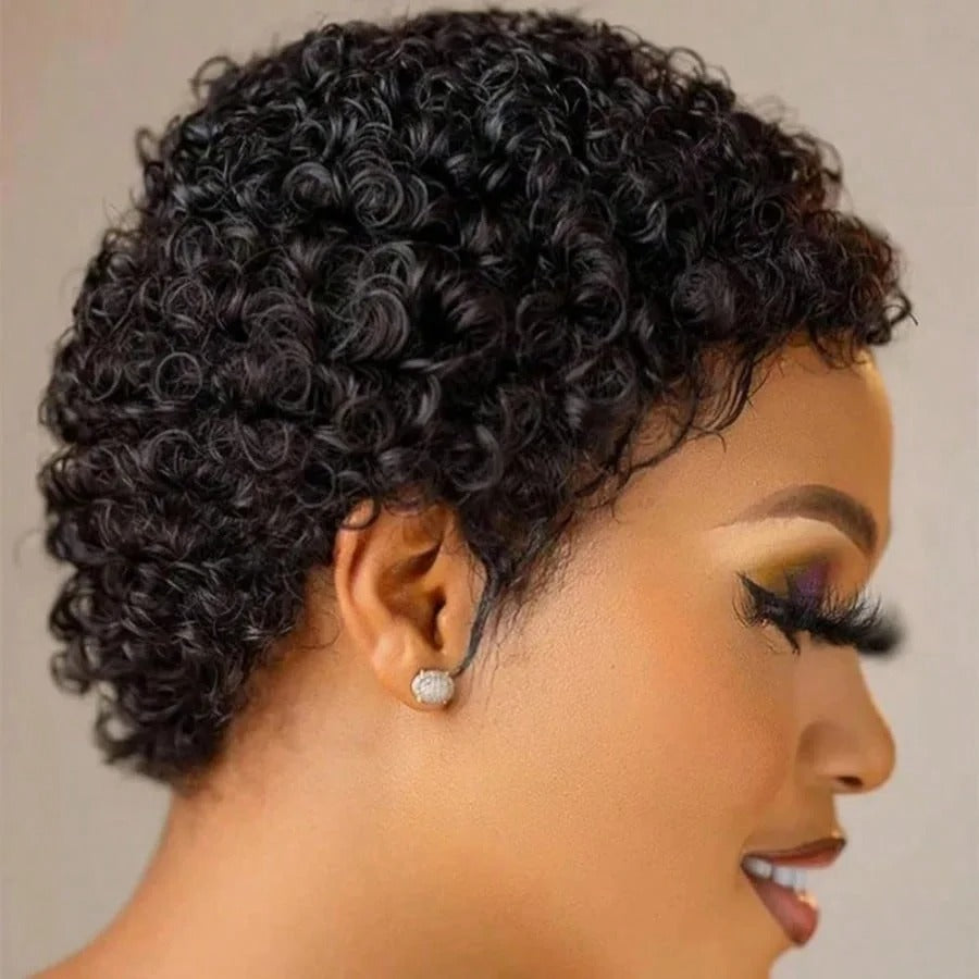 Perruques cheveux courts noir pixie cut afro