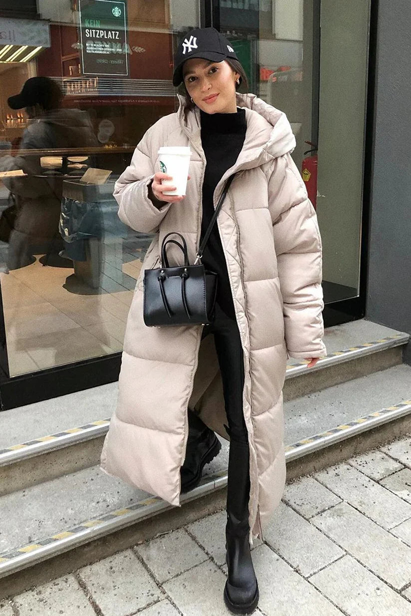 Long Puffer Coat with Fleece Lining for Women