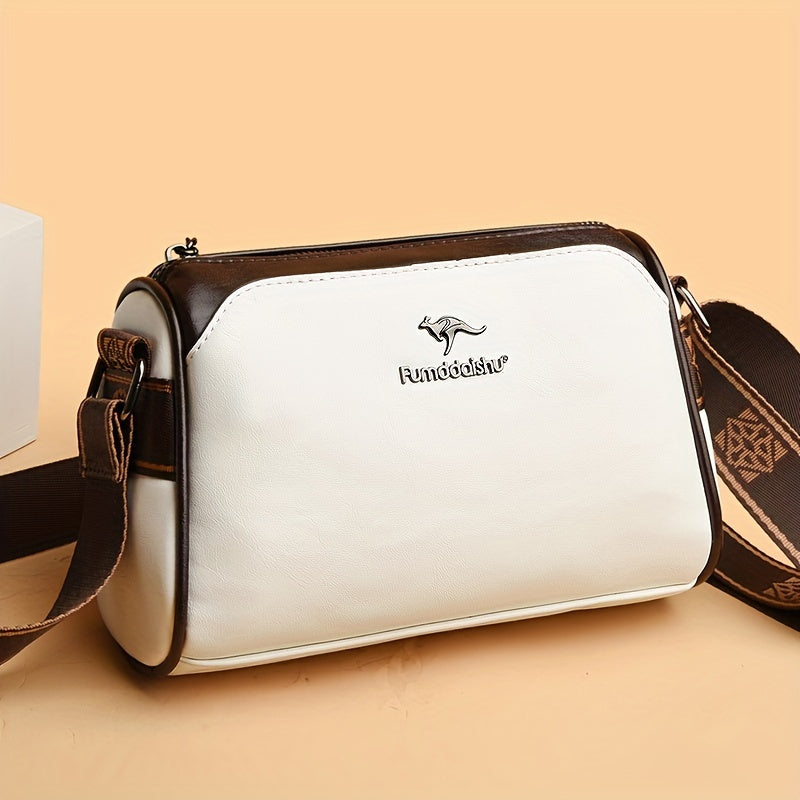 Barrel Crossbody Bag with Wide Patterned Strap and Zip Top for Women