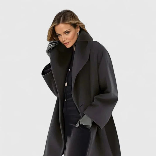 Longline Wrap Coat with Oversized Collar and Relaxed Fit for Women
