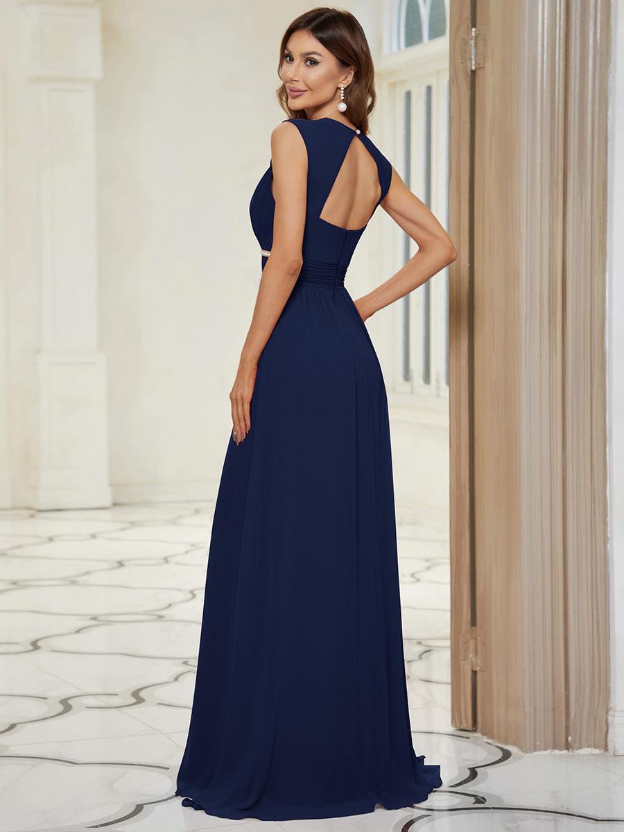 Robe longue de demoiselle d'honneur froncée à col en V