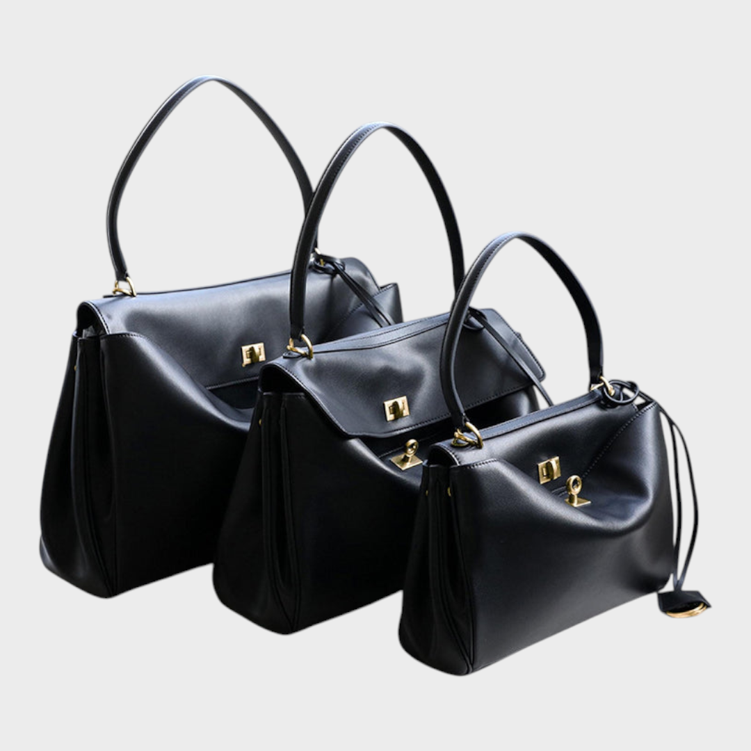 Structured Top Handle Bag with Turn Lock Flap and Long Strap for Women