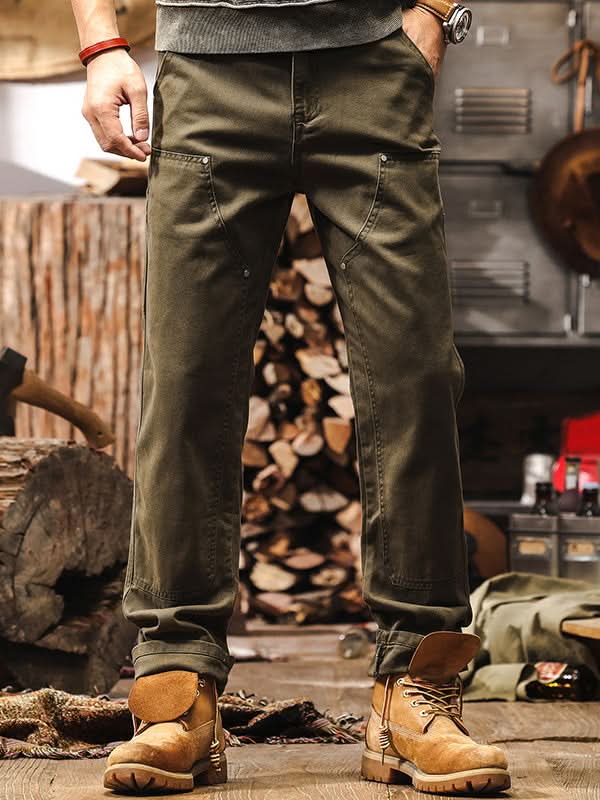 Utility Cargo Trousers with Side Pockets and Reinforced Seams for Men