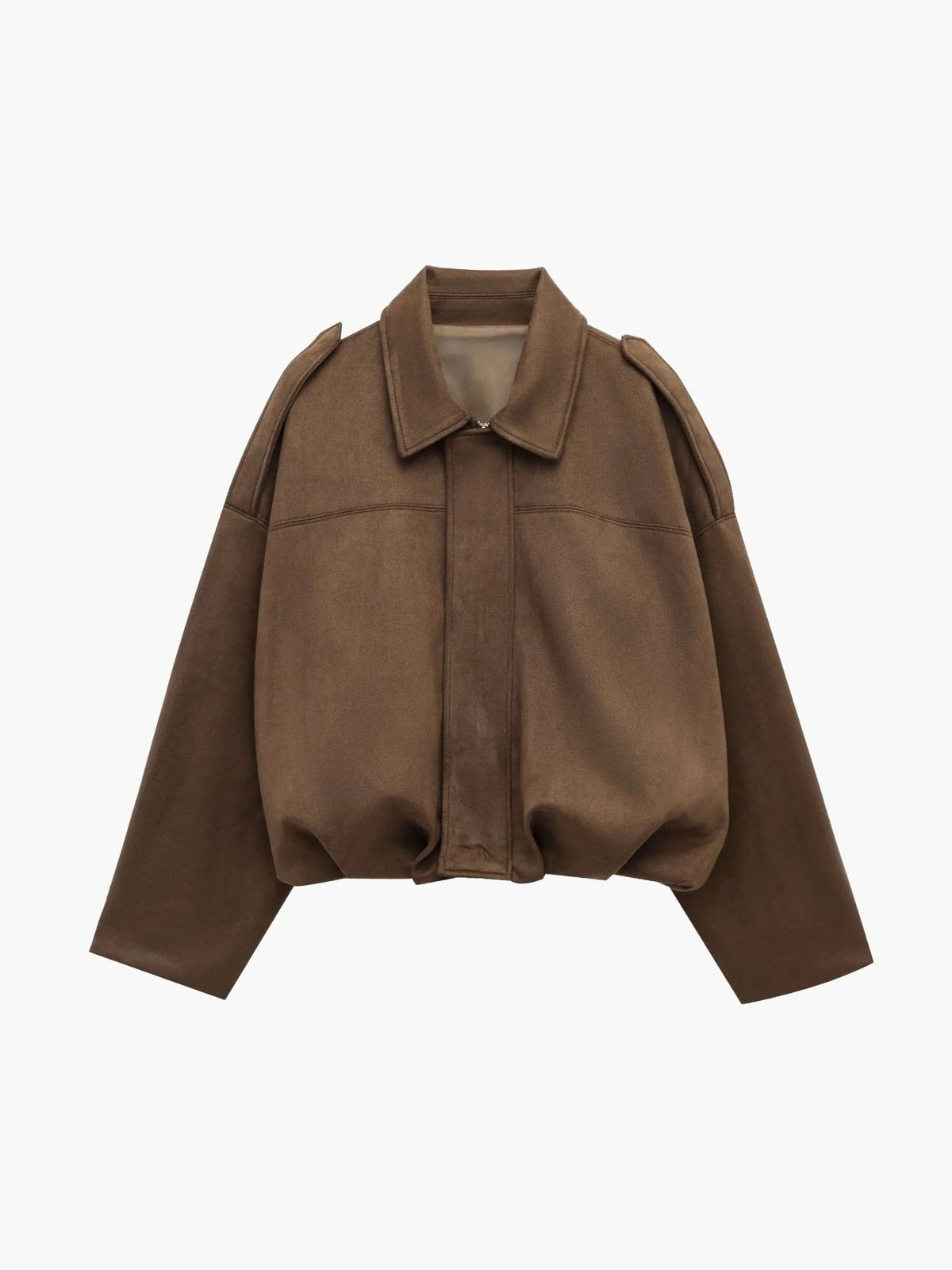 Cropped Bomber Jacket with Pointed Collar and Gathered Hem for Women