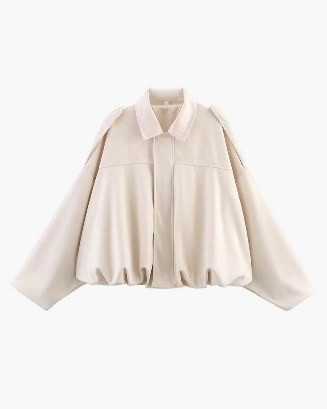 Cropped Bomber Jacket with Pointed Collar and Gathered Hem for Women