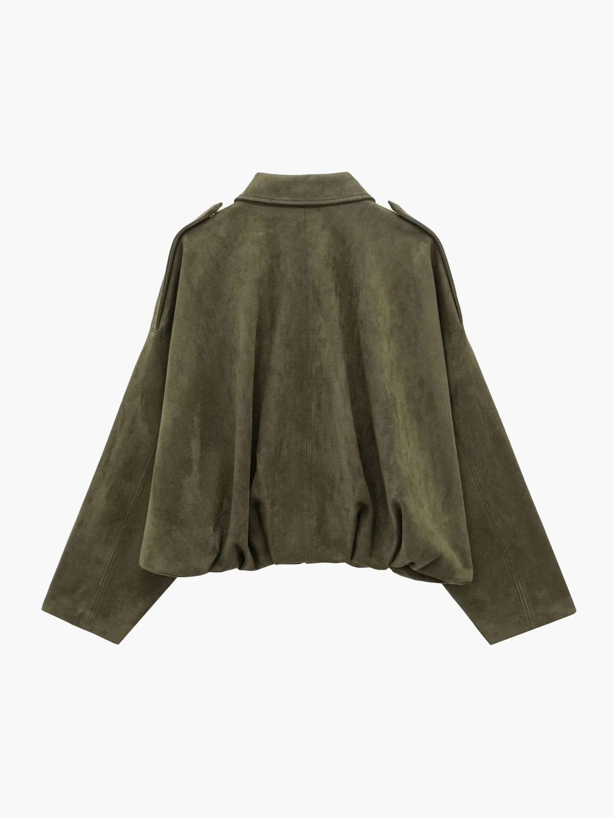 Cropped Bomber Jacket with Pointed Collar and Gathered Hem for Women