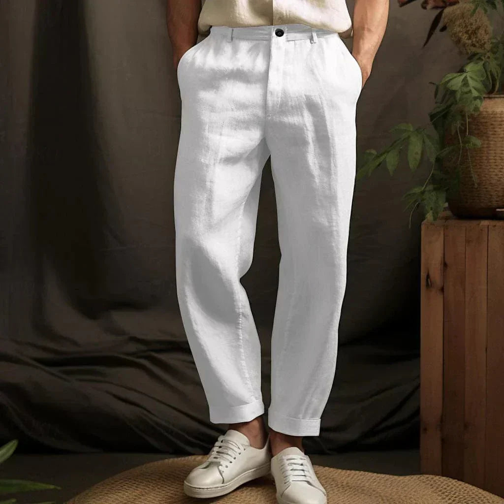 Relaxed Tapered Trousers with Button Waist and Cuffed Hem for Men