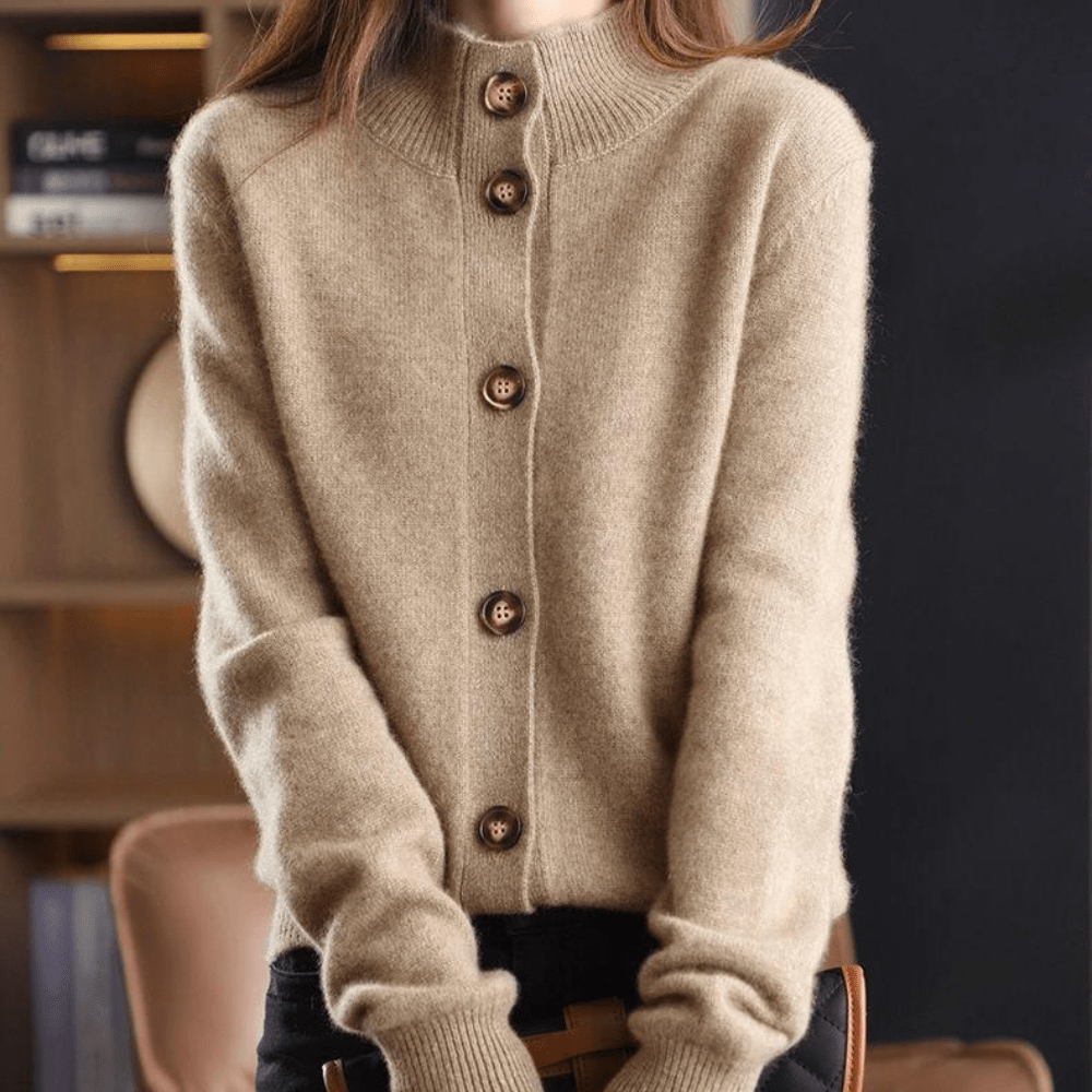 Fluffy Button Cardigan with V Neck and Relaxed Fit for Women