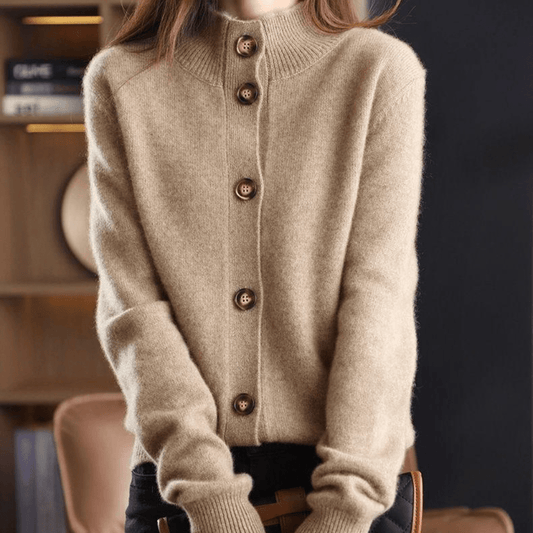 Fluffy Button Cardigan with V Neck and Relaxed Fit for Women