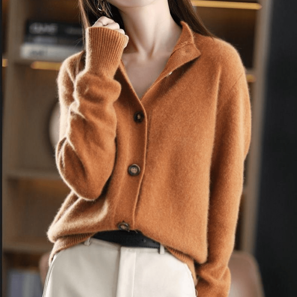 Fluffy Button Cardigan with V Neck and Relaxed Fit for Women
