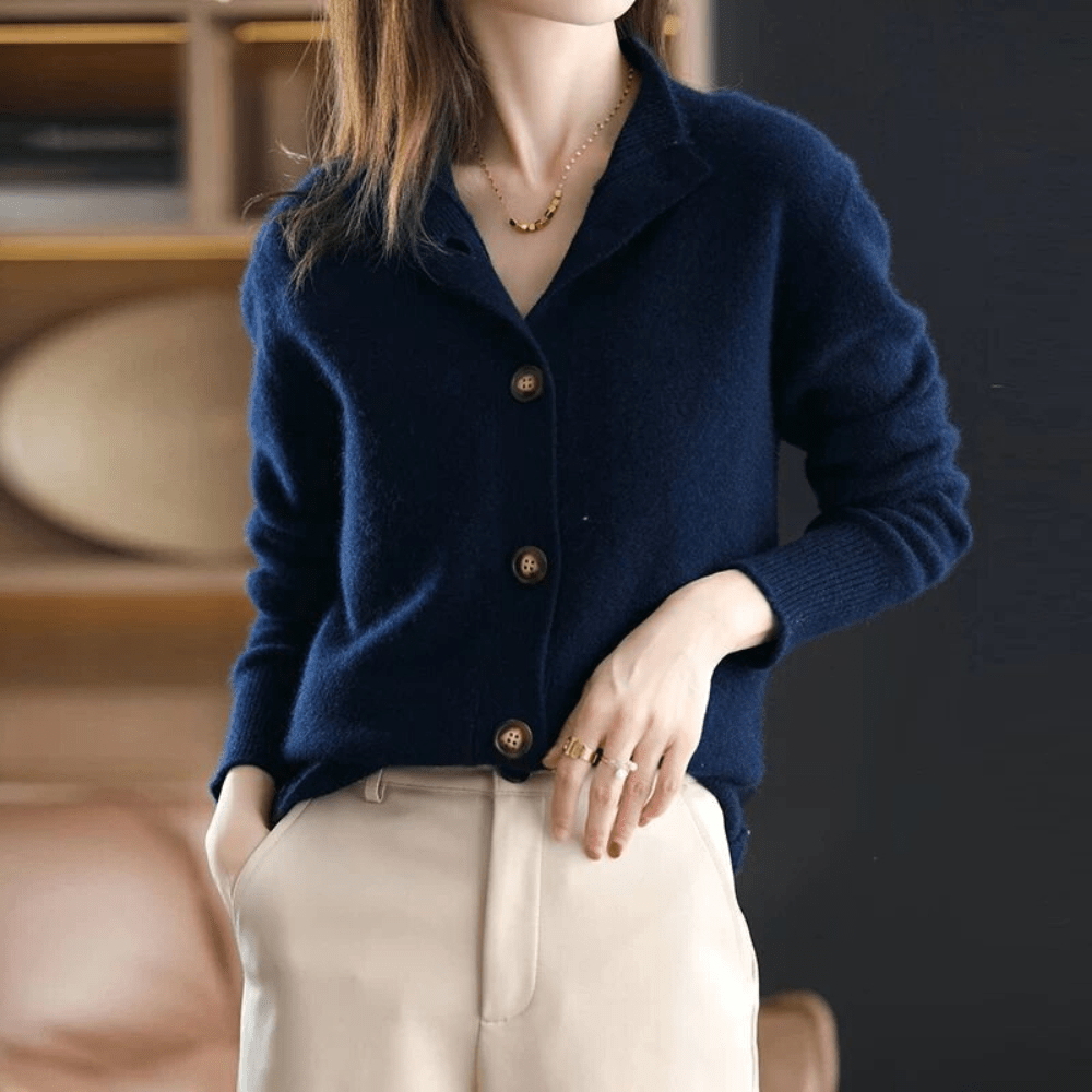 Fluffy Button Cardigan with V Neck and Relaxed Fit for Women