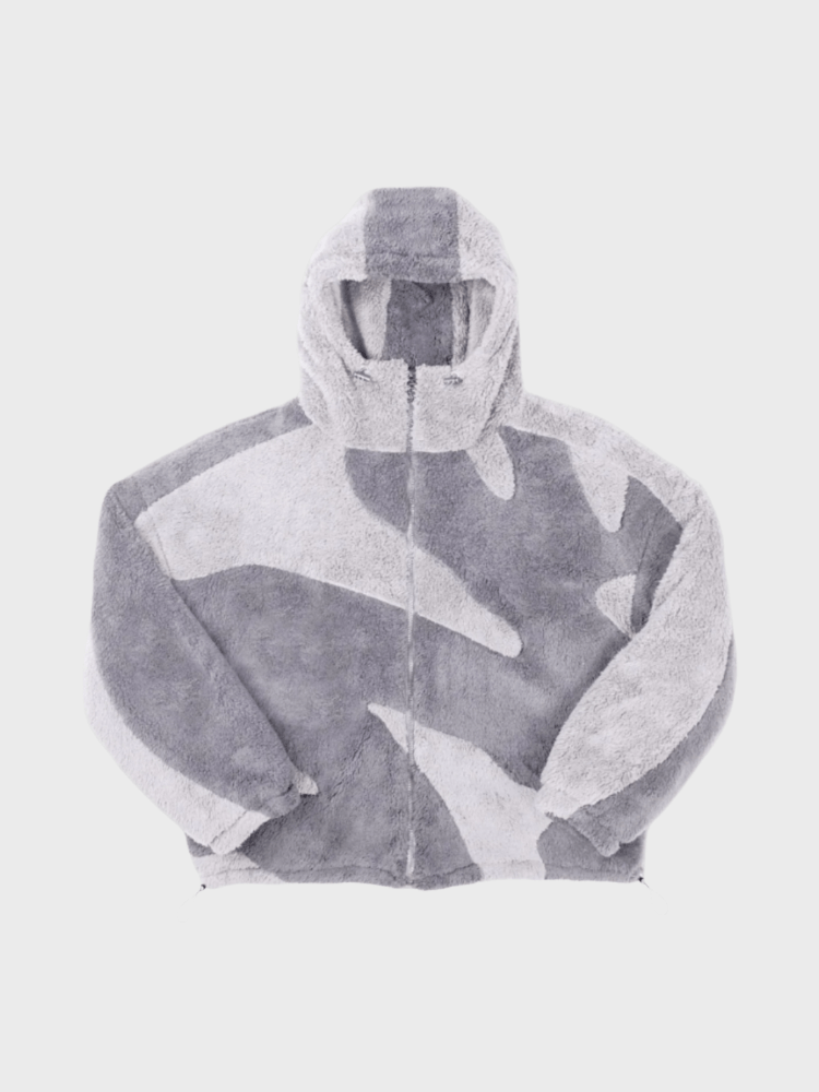 Hooded Zip Up Jacket with Panel Design and Drawstring Hem for Men