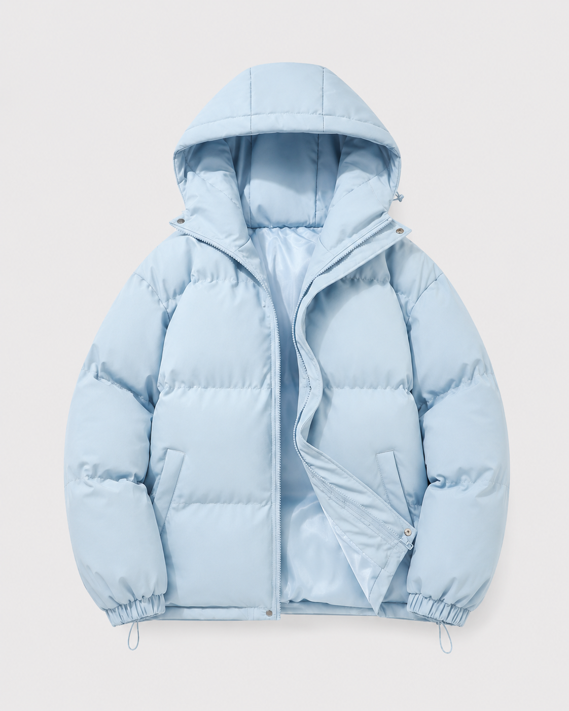 Hooded Puffer Jacket with Full Zip and Drawstring Hem for Men