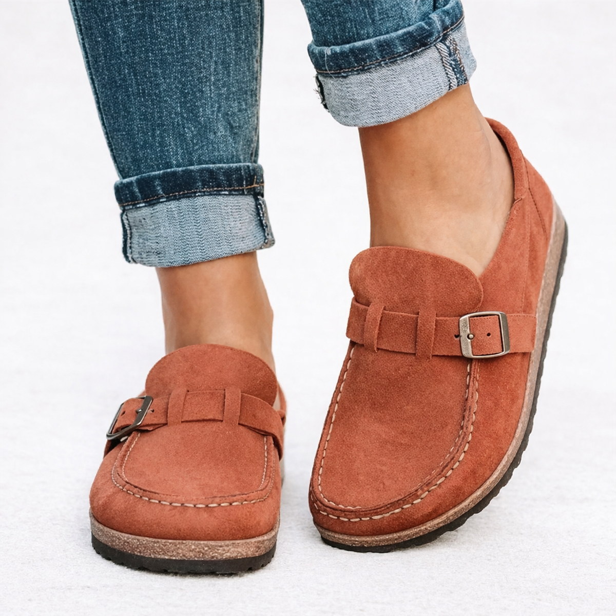 Closed Toe Clogs with Buckle Strap and Contoured Footbed for Women