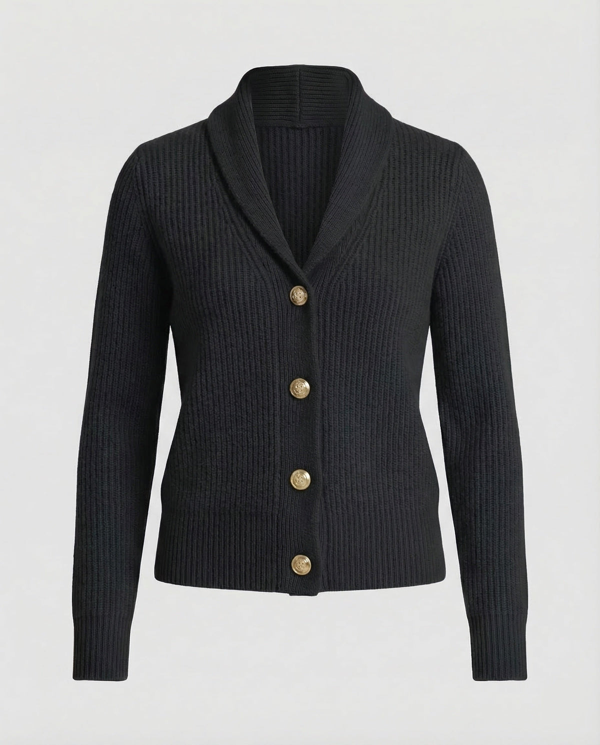 Shawl Collar Cardigan with Button Front and Ribbed Texture for Women