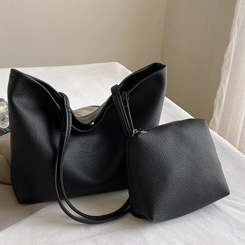 Oversized Tote Bag with Matching Zip Pouch and Long Straps for Women