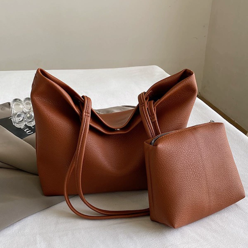 Oversized Tote Bag with Matching Zip Pouch and Long Straps for Women