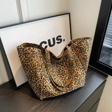 Leopard Print Tote Bag with Wide Handles and Open Top for Women