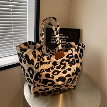 Leopard Print Tote Bag with Wide Handles and Open Top for Women
