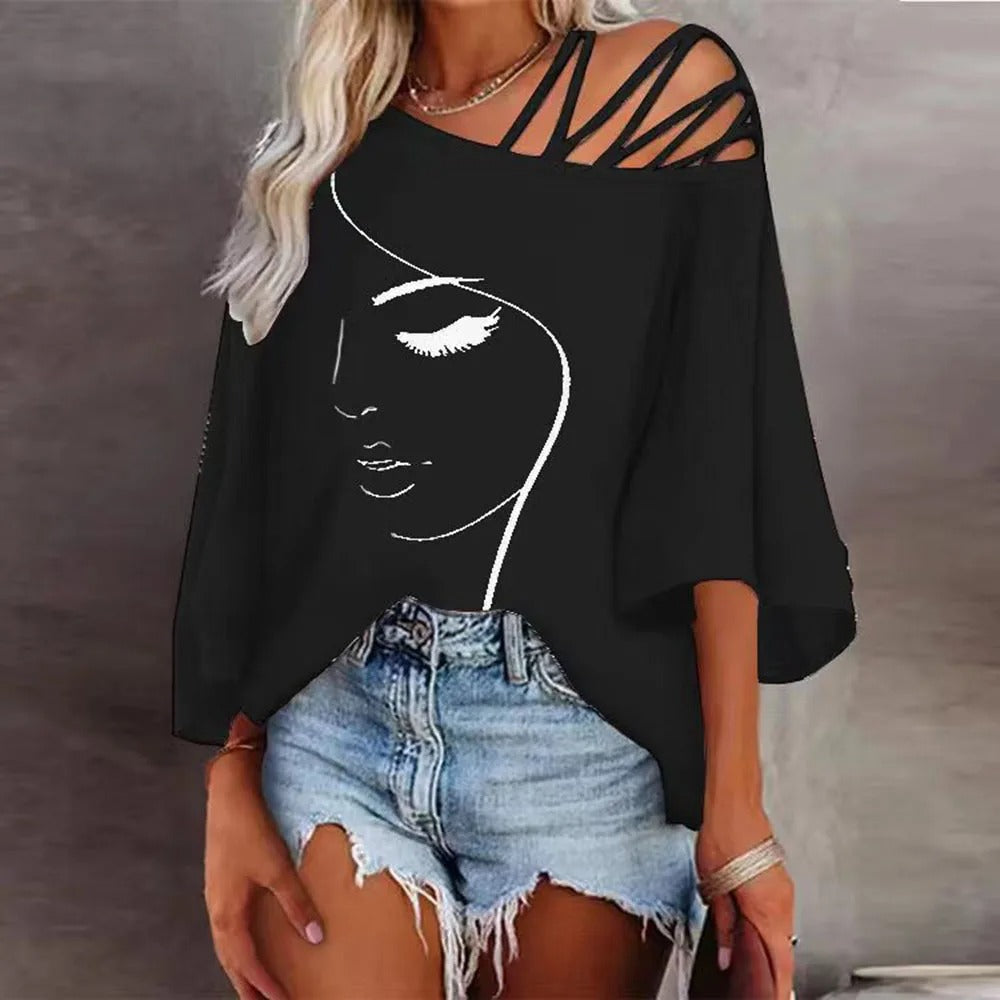 T-shirt da donna con motivo stampato elegante e moderno per tutte le occasioni